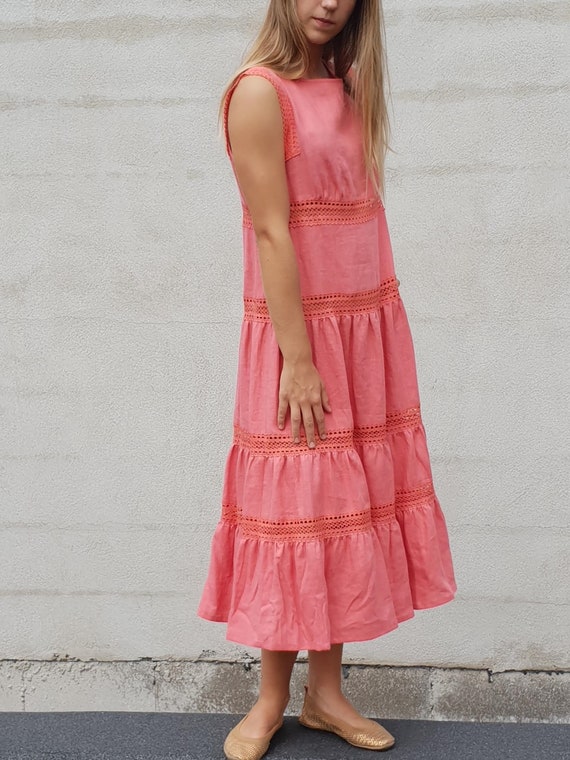 coral linen dress