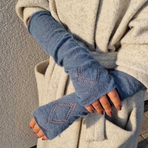 Arm warmers, mohair wrist warmers, warm gloves, wool arm warmers, women fingerless gloves, knit fingerless mittens, long wool arm warmers