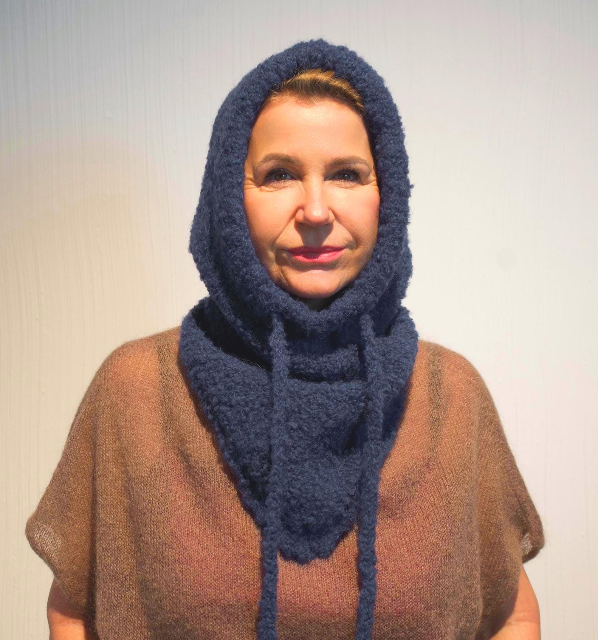 Hooded Cowl, Balaclava Hat Hood, Hoodie Hat, Knit Woolen 