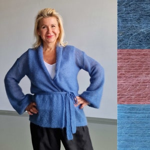 Loose fit soft mohair cardigan, Oversized knitted cardigan, Mohair cardigan, Puffy sleeves, Belted cardigan, Mohair silk shrug