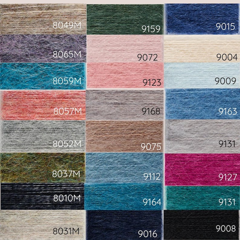 Peut inclure: Un nuancier de fils de laine avec diff&eacute;rentes couleurs et textures. Les &eacute;chantillons de fils sont dispos&eacute;s en rang&eacute;es et en colonnes. Les couleurs des fils comprennent le beige, le gris, le bleu, le vert, le rose et le rouge. Les textures des fils comprennent le flou, le lisse et le textur&eacute;.