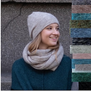 Knitted warm mohair beanie or scarf, mohair hat and scarf set for women, winter accessories, chunky infinity scarf, feminine fashion