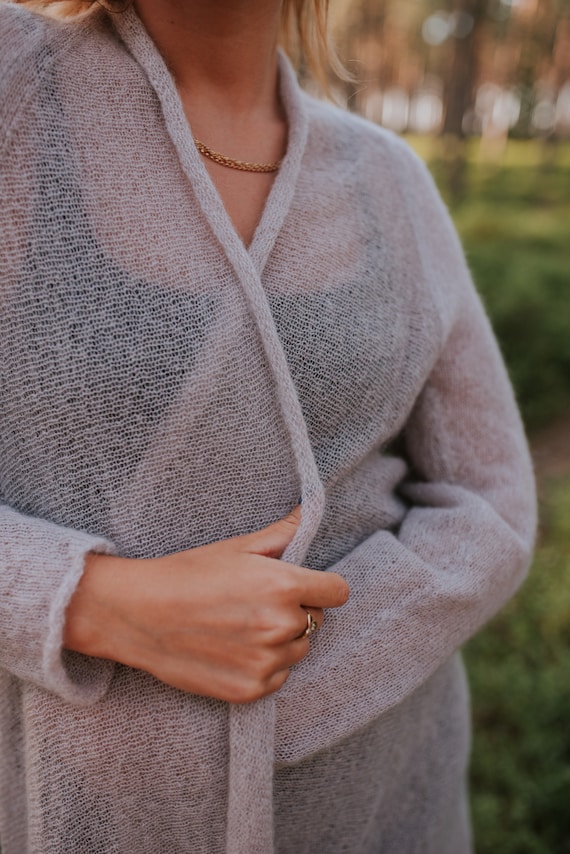 Knitted Waterfall Cardigan, Soft Wool A Line Long Wool Shrug