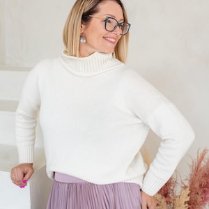 Rollkragenpullover aus extrafeiner Merinowolle, süßer Merinopullover, Oversized-Merinopullover, Damenpullover aus Merinowolle, Rollkragenpullover