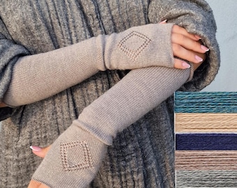 Merino wrist warmers women, fingerless arm gloves, merino wool knitted long arm warmers for her