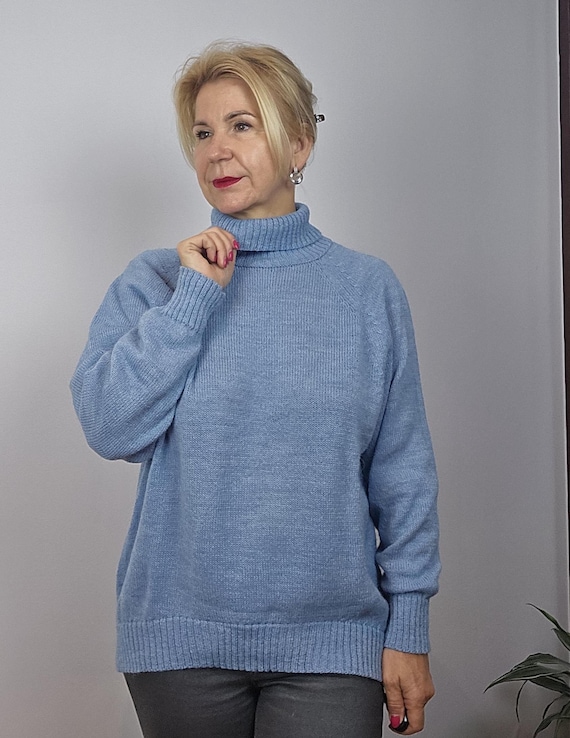 Lana Merino Maglione Collo Alto Celeste Maglione In Alpaca A Collo