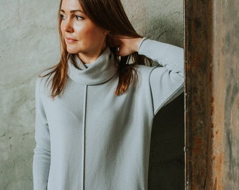 Grey knitted merino dress womens, handmade merino wool midi dress, knitted merino dress for women, Handmade soft merino wool dress womens