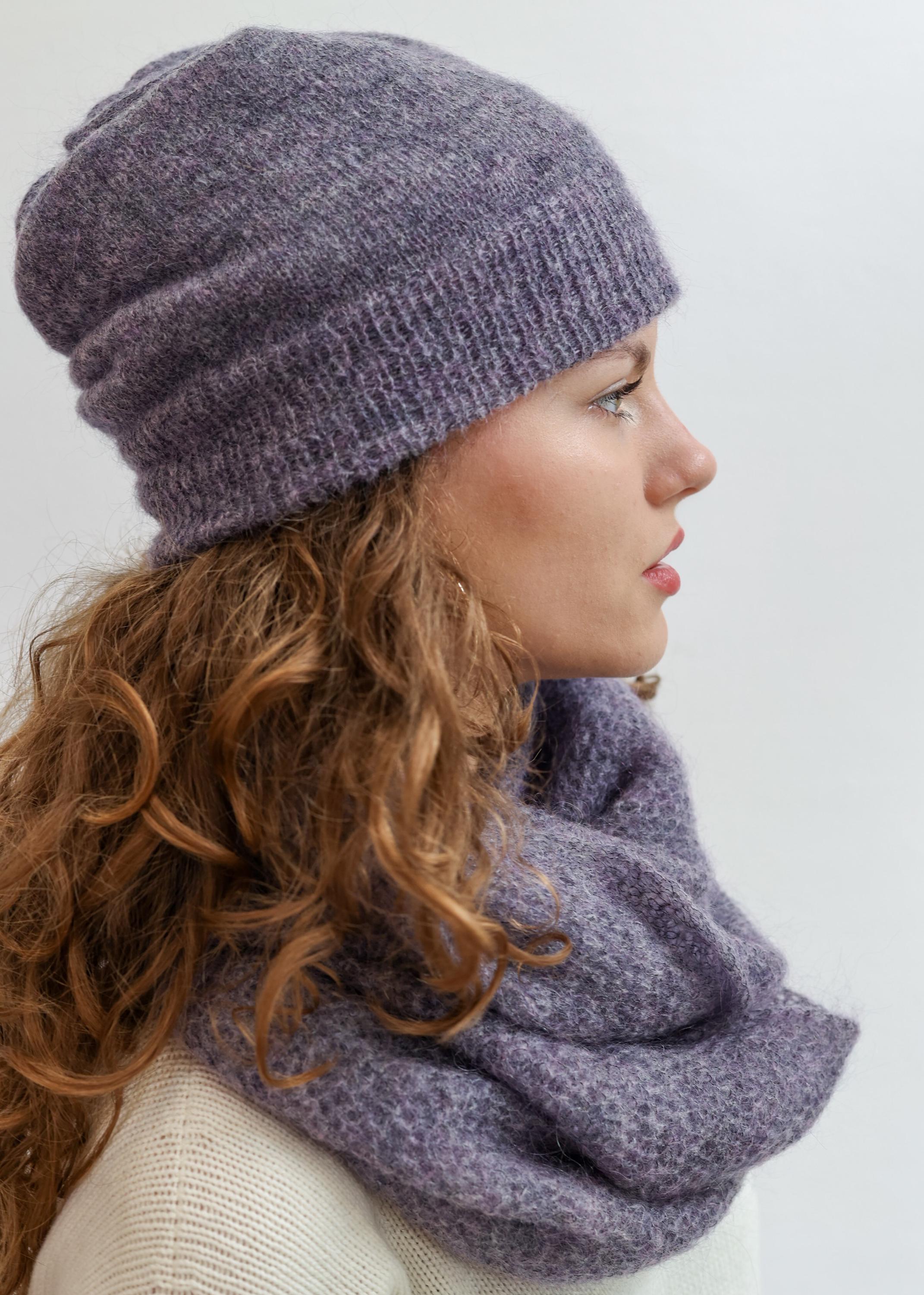Hat and Scarf Set Mohair, Lambswool Beanie, Knitted Infinity Scarf