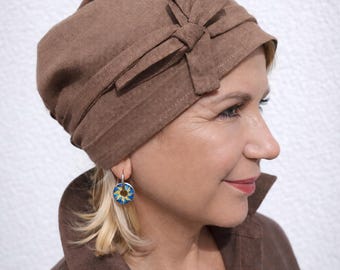 Cappello chemioterapico da donna, copricapo chemioterapico con protezione solare UPF 50+, cappello anti-caduta, copricapo in lino naturale