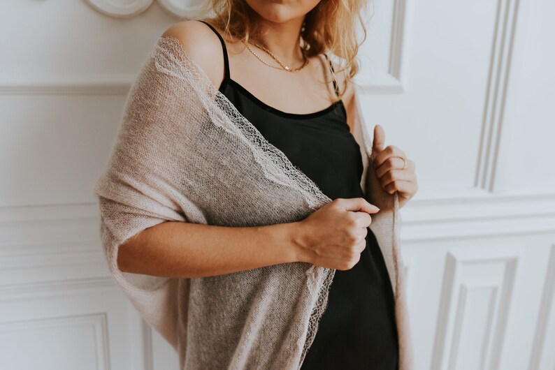 powder beige sheer wool cardigan handmade romantic wool cardigan READY TO SHIP romantic cardigans knitted wool vest with lace detail