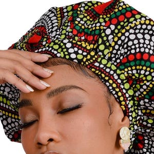 Red and White Silk Satin Bonnet, African Sleep Bonnet, Hair Bonnets For Women, Bohemian Headwrap, Curly Hair Bonnet