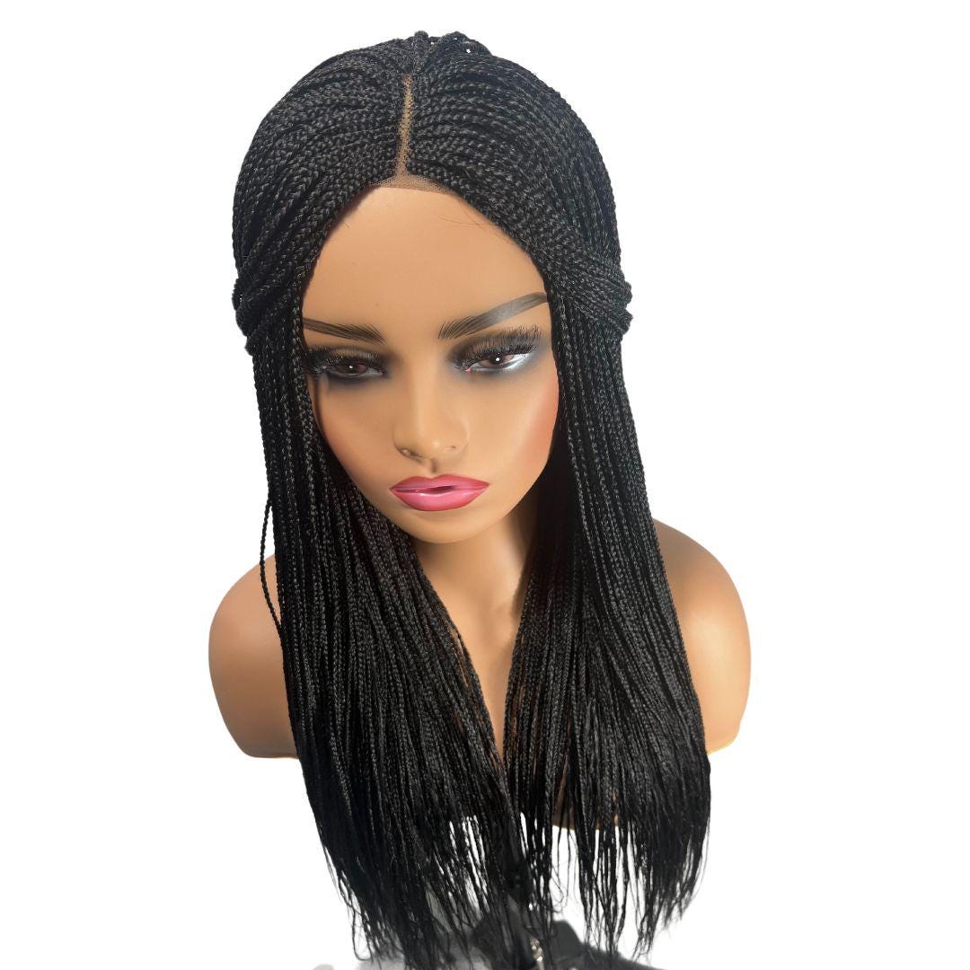 22 Inch Micro Braided Wig, Box Braid Handmade Braids, Black Wig Color 1 ...