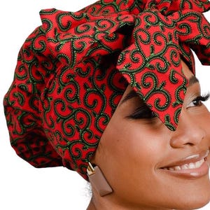 Red Silk Satin Bonnet, African Women Bonnet, Bohemian Headwrap, Ankara Fabric Hair Bonnet, Curly Hair Bonnet, African Headwear