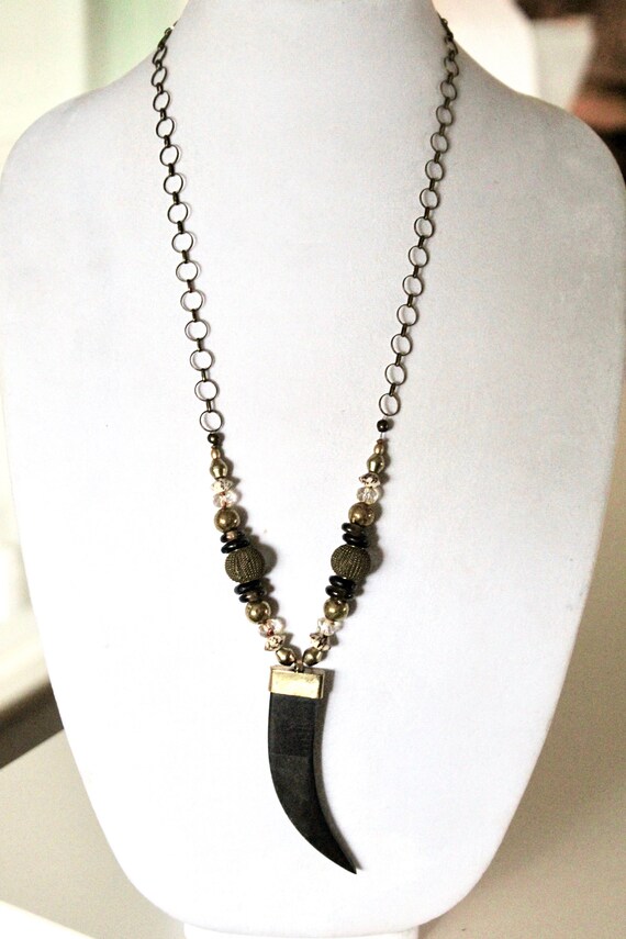 Black Mocha Rondelle Recycled Glass Beads 18eleven 153 Distressed Light Brown Thin Wood Tusk Pendant Boho Beaded Necklace Jewelry Necklaces Valresa Com - Tusk Black Pendant Necklace