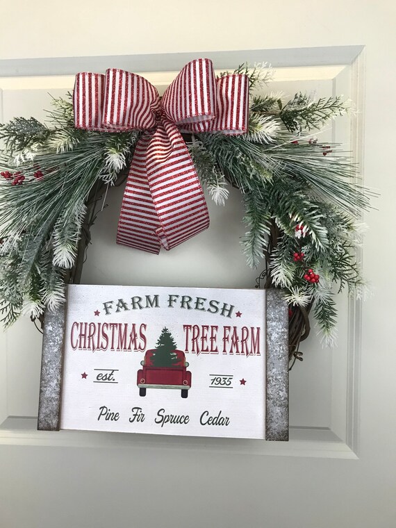 Fresh Cut Christmas Trees Christmas Wreath Farmhouse Christmas Rustic Christmas Christmas Wreath For The Front Door Christmas Grapevine