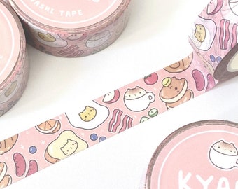 Breakfast Kitty Washi Tape, Kawaii Food Washi Tape, Cute Stationery Tape