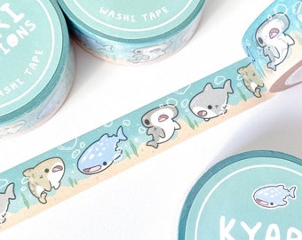 Shark Washi Tape, Underwater Sharkies Washi Tape, Cute Washi Tape, Bullet Journal Tape