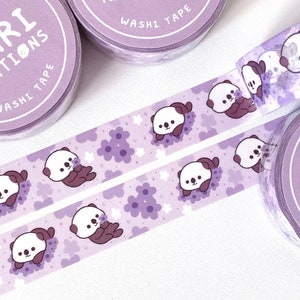 Flower Otter Washi Tape, Cute Purple Washi Tape, Aesthetic Bullet Journaling