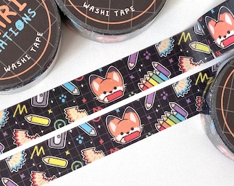 Artistic Fox Washi Tape, Cute Aesthetic Washi Tape, Black Washi Tape