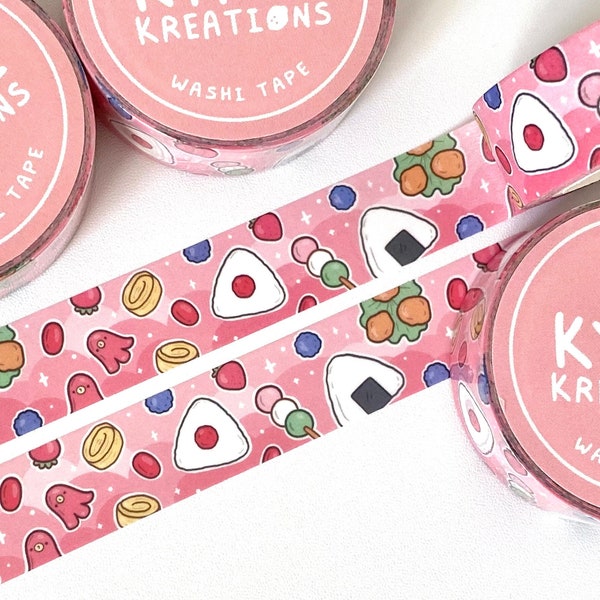 Onigiri Picnic Washi Tape, Cute Pink Washi Tape, Japanese Food Washi Tape