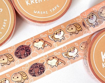 Reptiles Washi Tape, Cute Animal Washi Tape, Bearded Dragon, Ball Python, Leopard Gecko, Tortoise