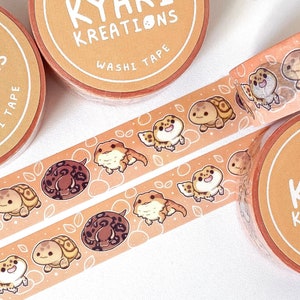 Reptilien Washi Tape, Süßtier Washi Tape, Bartdrache, Königspython, Leopardgecko, Schildkröte
