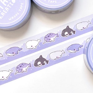 Cute Whale Washi Tape, Marine Mammal Washi Tape, Blue Washi Tape