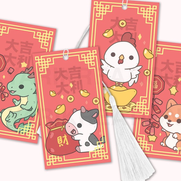 Lunar New Year Bookmarks, Year Of The Rabbit 2023, Chinese Zodiac Red Envelope Bookmark