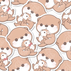 Cute Otters Hugging Plush Toy Stickers, Matching Otter Stickers