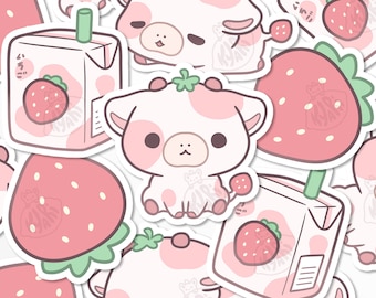 New Strawberry Cow Sticker Set, Strawberry Milk Stickers
