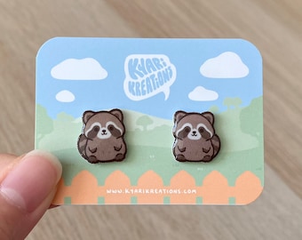 Brincos de guaxinim fofos, brincos de panda do lixo, brincos de animais fofos