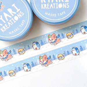 Cute Winter Washi Tape, Corgi and Friends Washi Tape, Snow Day Washi Tape