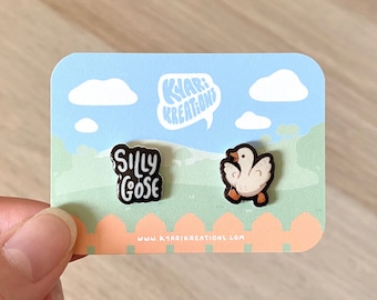 Silly Goose Stud Earrings, Cute Goose Earrings, Funny Novelty Earrings
