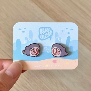 Cute Basking Shark Earrings, Kawaii Shark Stud Earrings