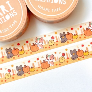 Linda cinta washi otoñal, cinta washi de Corgi y sus amigos, cinta washi de otoño