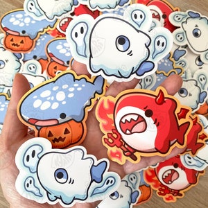 Leuke Spooky Shark Stickers, Ghost Shark, Devil Shark, Halloween Shark Stickers, Waterdichte Shark Vinyl Sticker