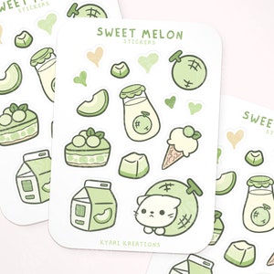 Cute Melon Sticker Sheet, Honeydew Stickers, Green Stickers