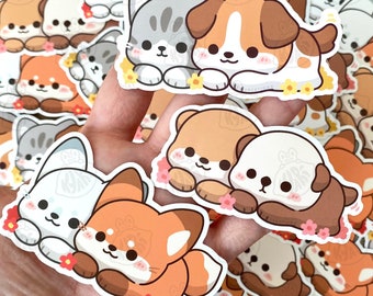 Cute Animal Stickers, Cute Otter Stickers, Dog and Cat Stickers, Fox Stickers, Waterproof Vinyl Sticker