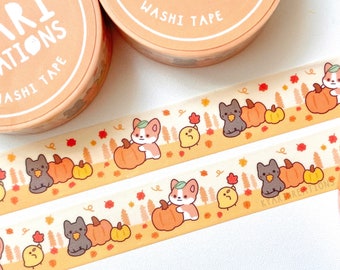 Cute Autumn Washi Tape, Corgi and Friends Washi Tape, Fall Washi Tape