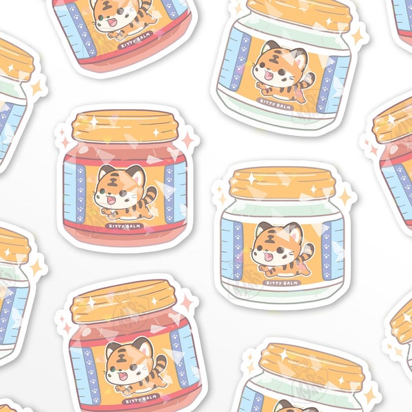 Kitty Balm Holographic Stickers, Cute Tiger Sticker