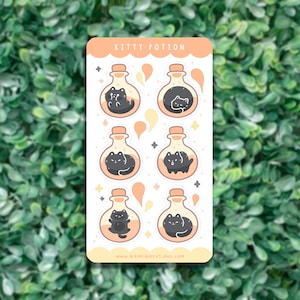 Kitty Potion Sticker Sheet, Black Cat Stickers, Cute Bullet Journaling, Cute Halloween Stickers