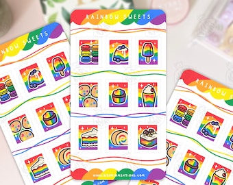 Rainbow Sweets Stickers, Rainbow Dessert Stickervellen, Pride Stickers, Stempelstickers