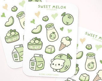 Cute Melon Sticker Sheet, Honeydew Stickers, Green Stickers