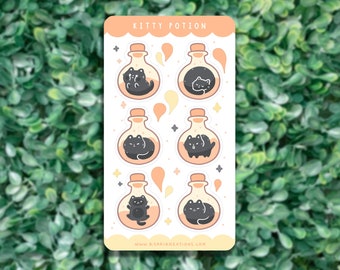Hoja de pegatinas de poción de gatito, pegatinas de gato negro, pegatinas de bullet journaling, pegatinas de Halloween