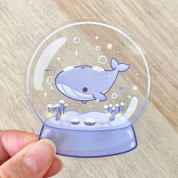 Snow Globe Whale Transparent Stickers, Cute Blue Whale Waterproof Vinyl Sticker