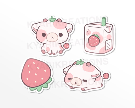 Cute Strawberry Cow Sticker Set, Strawberry Milk Stickers