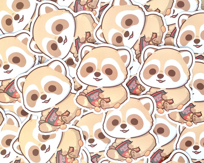 Cute Potato Chip Golden Raccoon Sticker, Cute Trash Panda Sticker ...