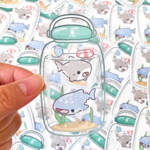 Sharks In A Bottle Sticker, Transparent Waterproof Vinyl Sticker, Cute Shark Stickers