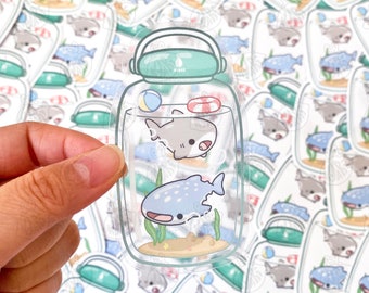 Sharks In A Bottle Sticker, Transparent Waterproof Vinyl Sticker, Cute Shark Stickers