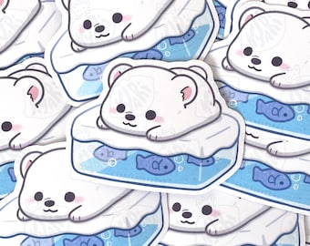 Cute Relaxing Polar Bear Stickers, Ice Bear Sticker, Waterproof Vinyl Stickers